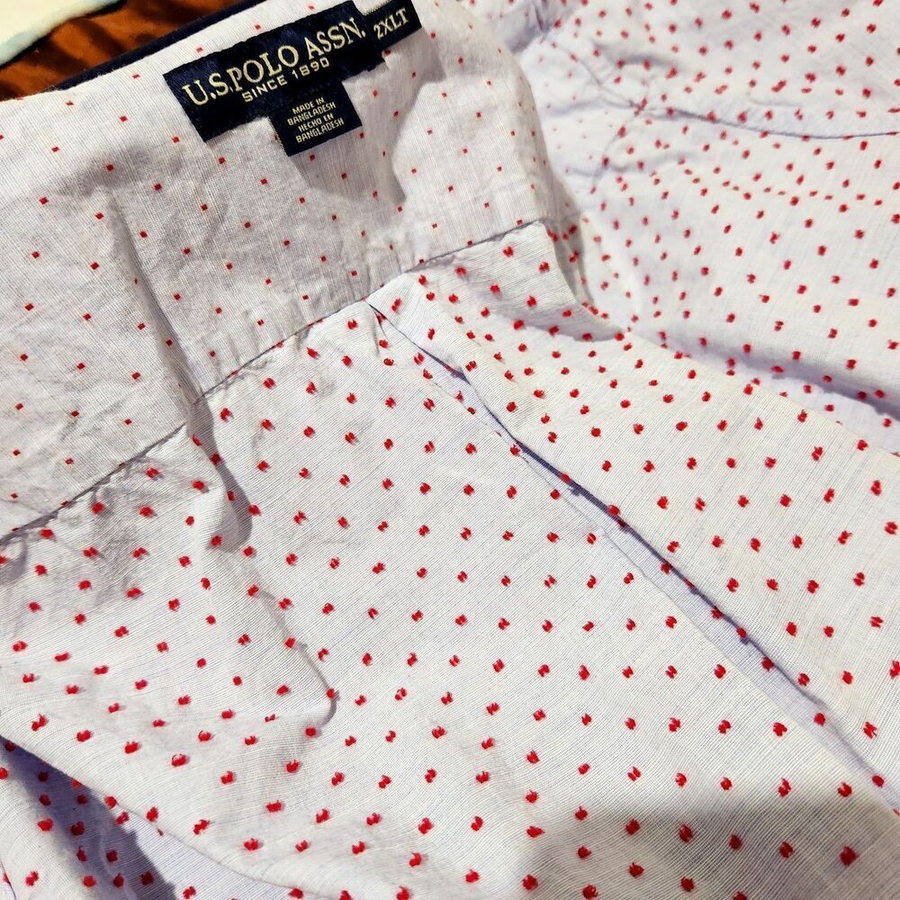 Us Polo assn Mens Shirt Size 2XLT Light Lavender Color With Red Polka Dot - Picture 4 of 10